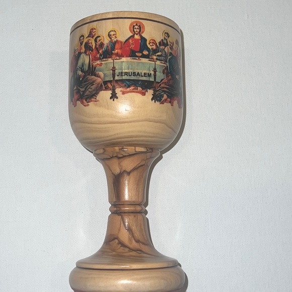 The Last Supper Jerusalem Olive Wood Wine Goblet - Picture 1 of 4